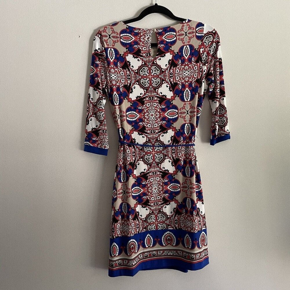 Liz Claiborne Petite Wmn PS Multicolor Dark Dune 3/4 Sleeve Tie Belt Dress NWT - Picture 11 of 12